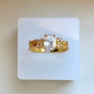 Gold Oval Cubic Zirconia Cocktail Ring